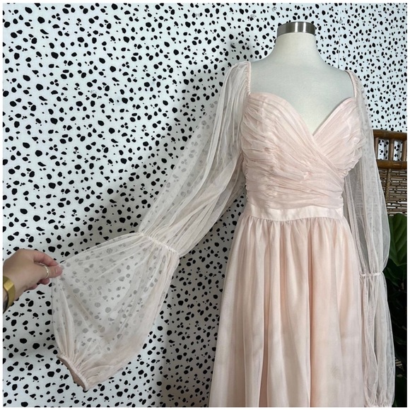 NEW Eloquii | Nabela Blush Pink Puff Sleeve Tulle Plus Size Midi Cocktail Dress - Picture 4 of 6